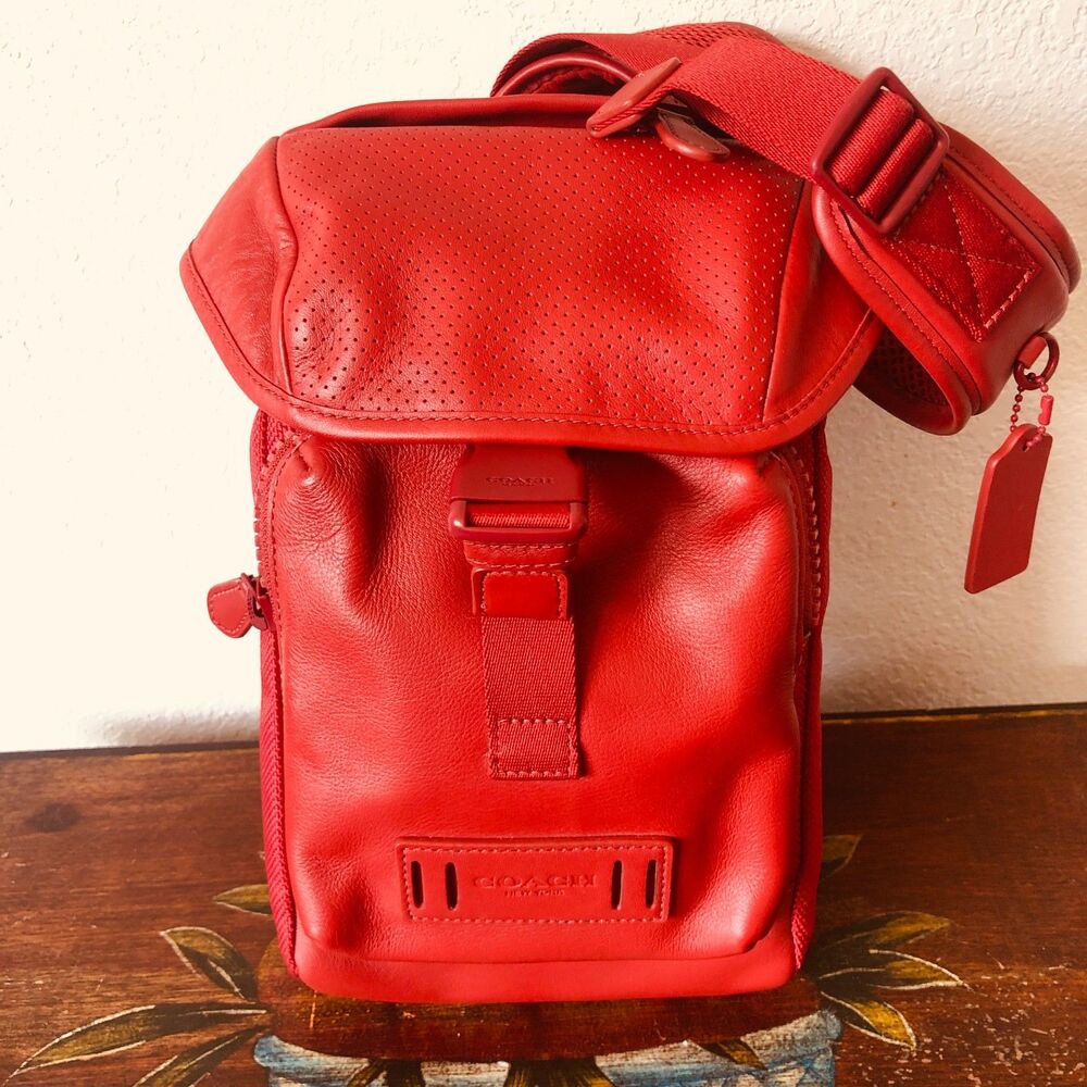 Coach Red Leather Ranger Mini Sling Crossbody Pack Backpack Unisex B2022 - 1946